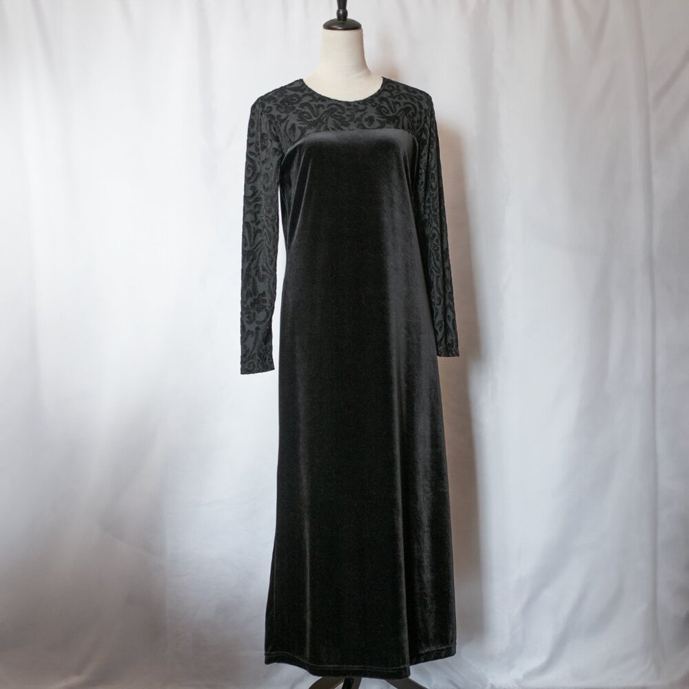 Diane Von Furstenberg Vintage Dress Velvet Long Sleeves Straight Column Black M